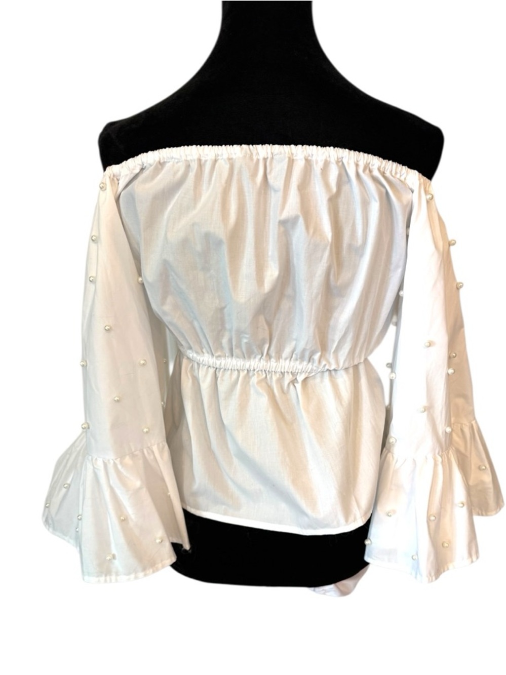 White Pearl Accent Off The Shoulder Top - Picture 8 of 9
